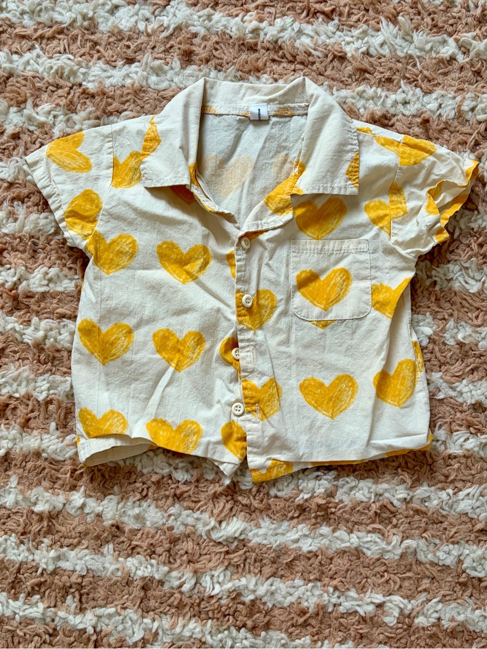 Heart Print Short Sleeve Button-Up Shirt